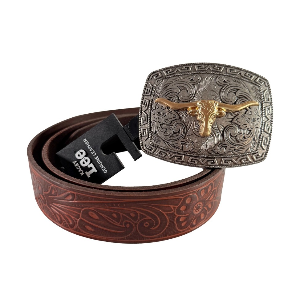 Kacey Lee Longhorn Embossed Leather Belt Western Rodeo Cowboy Women Size L